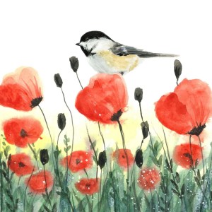 "Chickadee on Poppies"