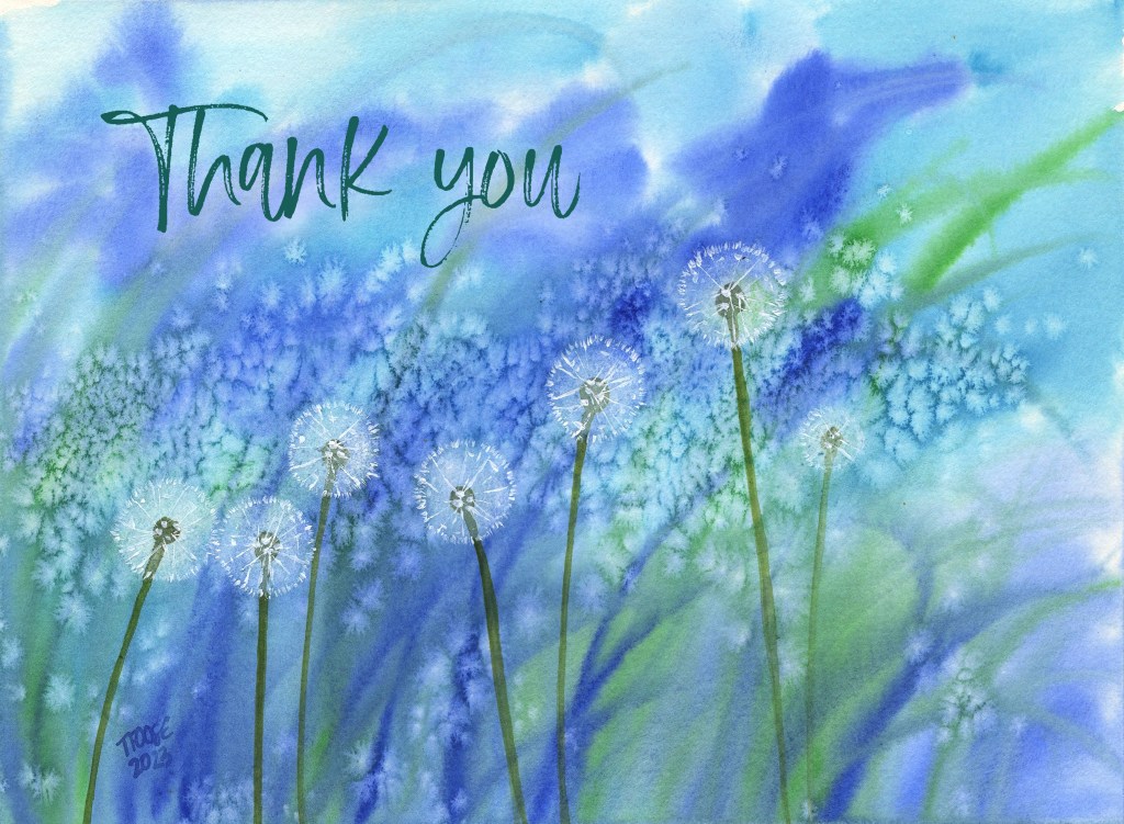 Blue and Green Dandelions Greeting Card