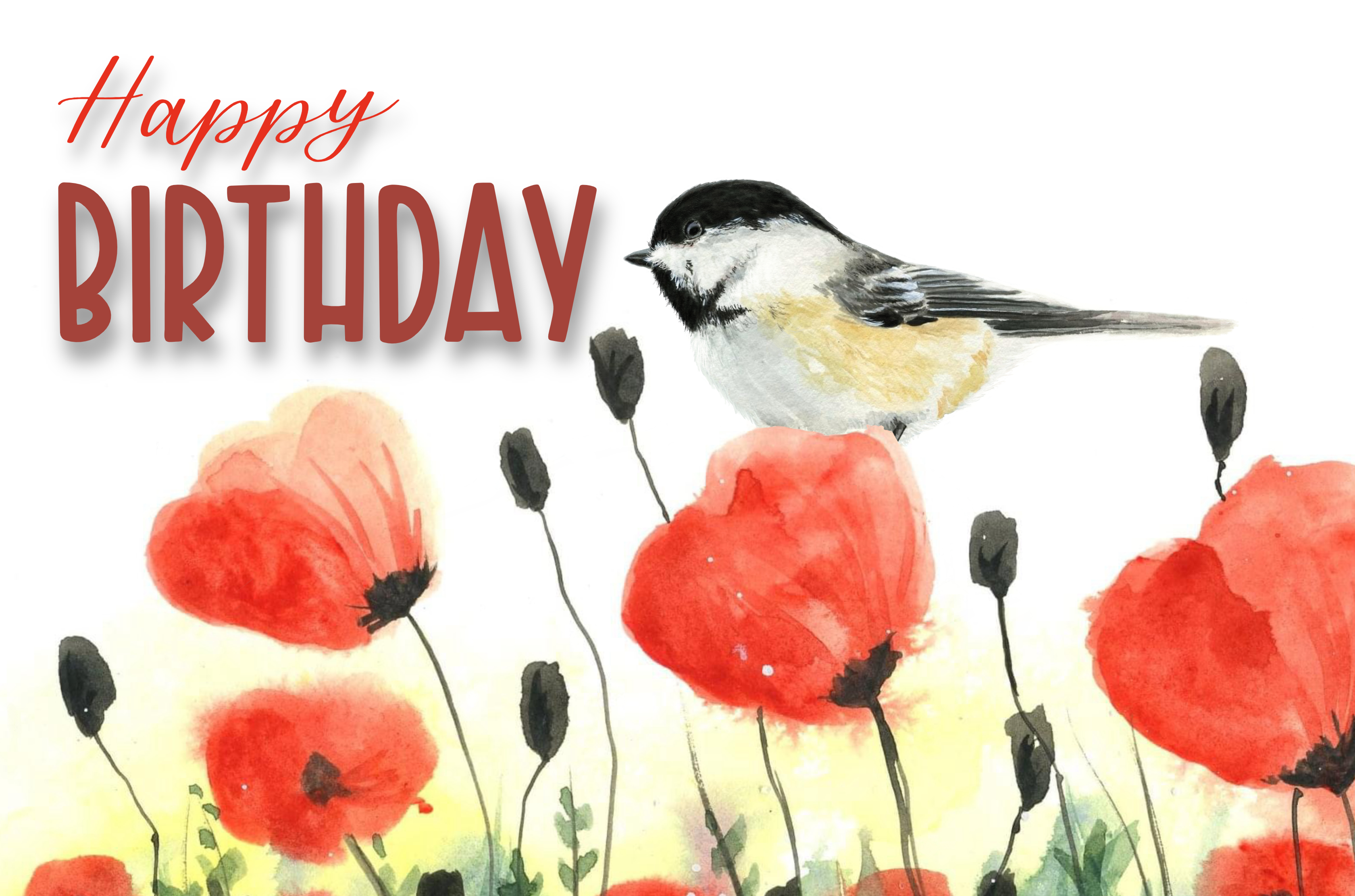 Chickadee on Poppies Birthday Greeting Card - Image 3