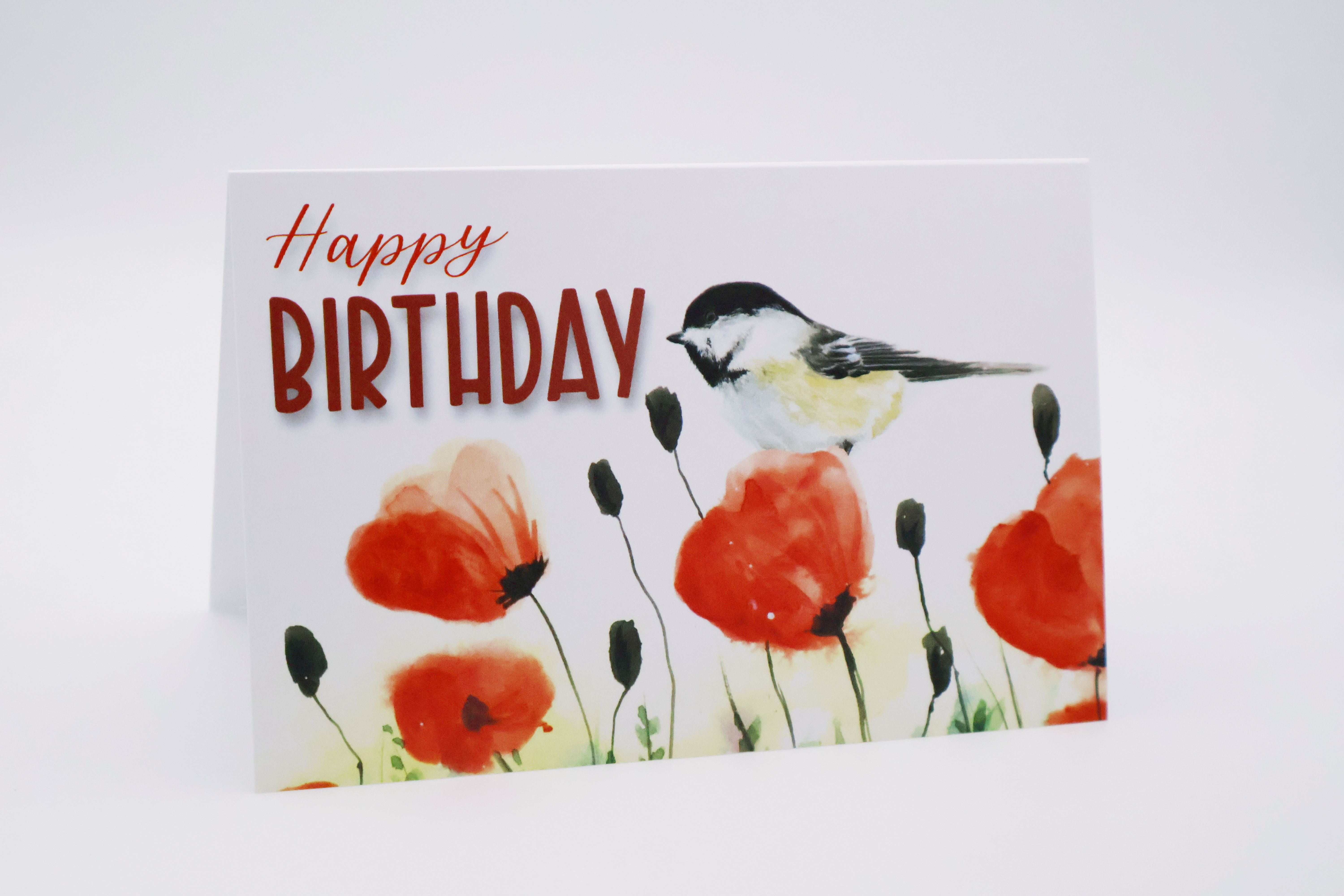 Chickadee on Poppies Birthday Greeting Card - Image 1