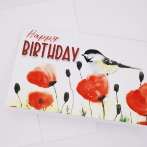Chickadee on Poppies Birthday Greeting Card - Image 2
