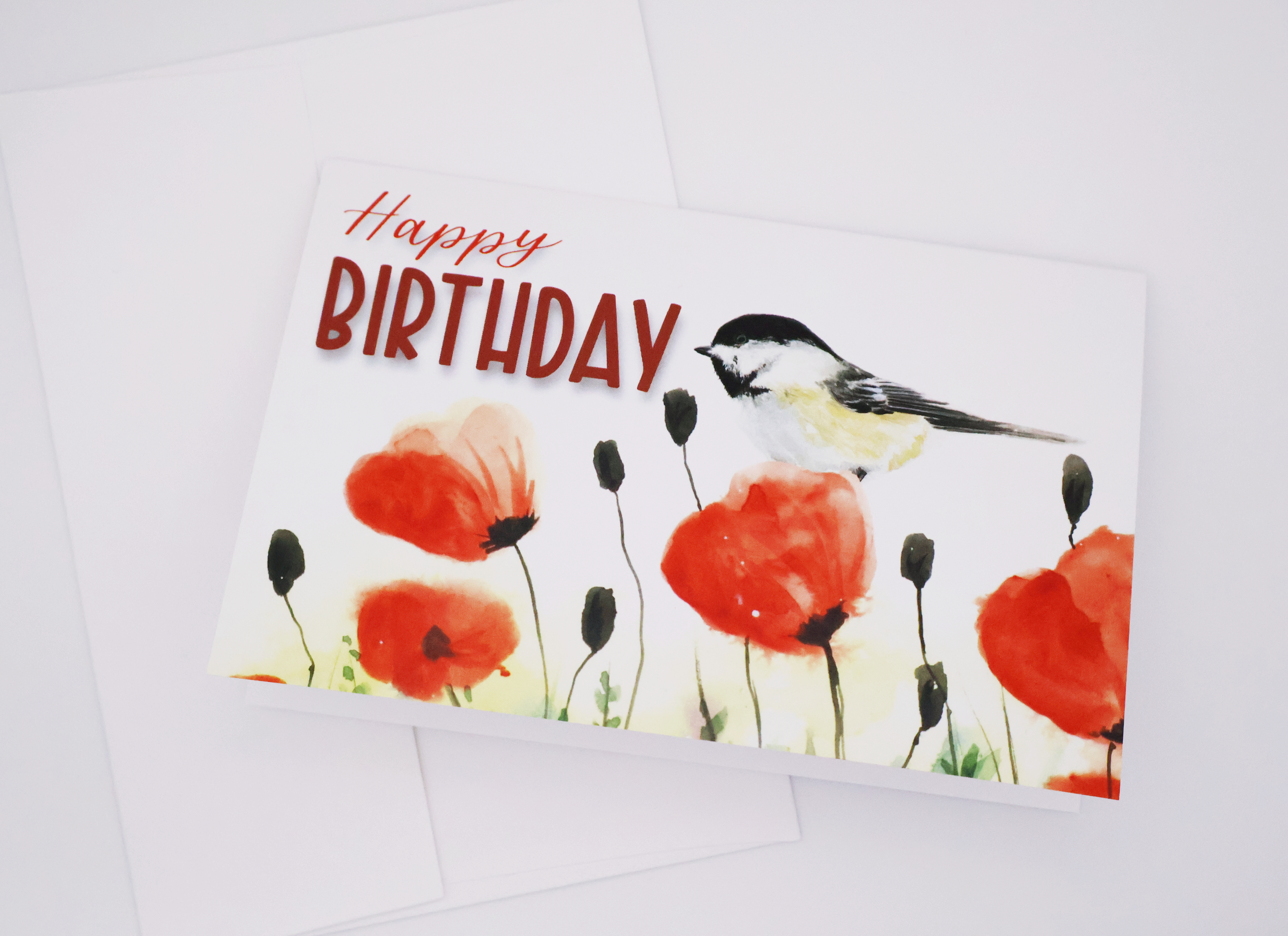Chickadee on Poppies Birthday Greeting Card - Image 2