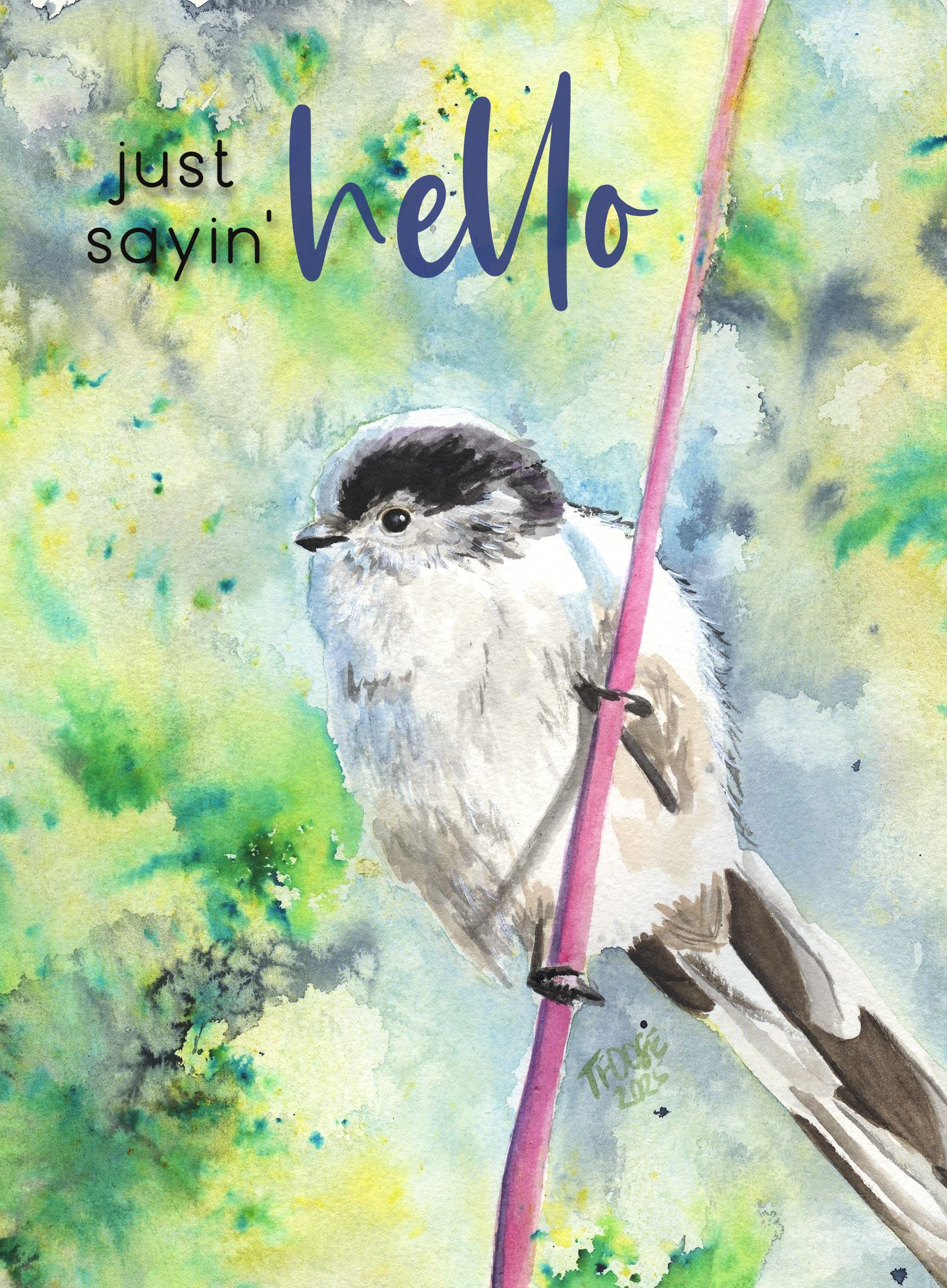 Long-tailed Bushtit Hello Greeting Card - Image 4