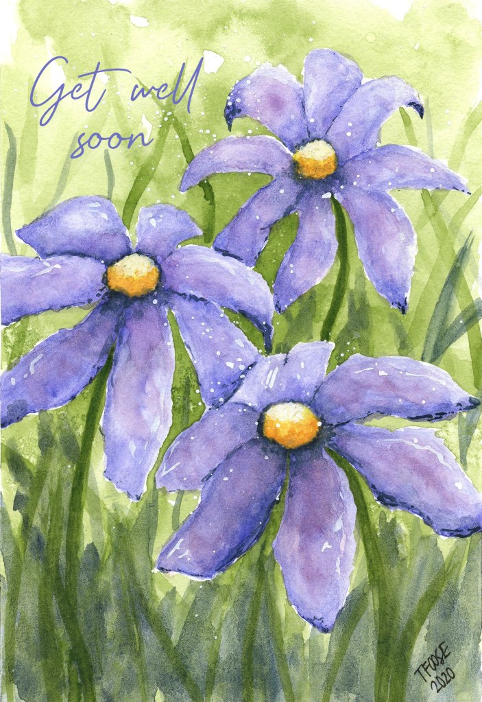 Three Blue Flowers in a Field Greeting Card