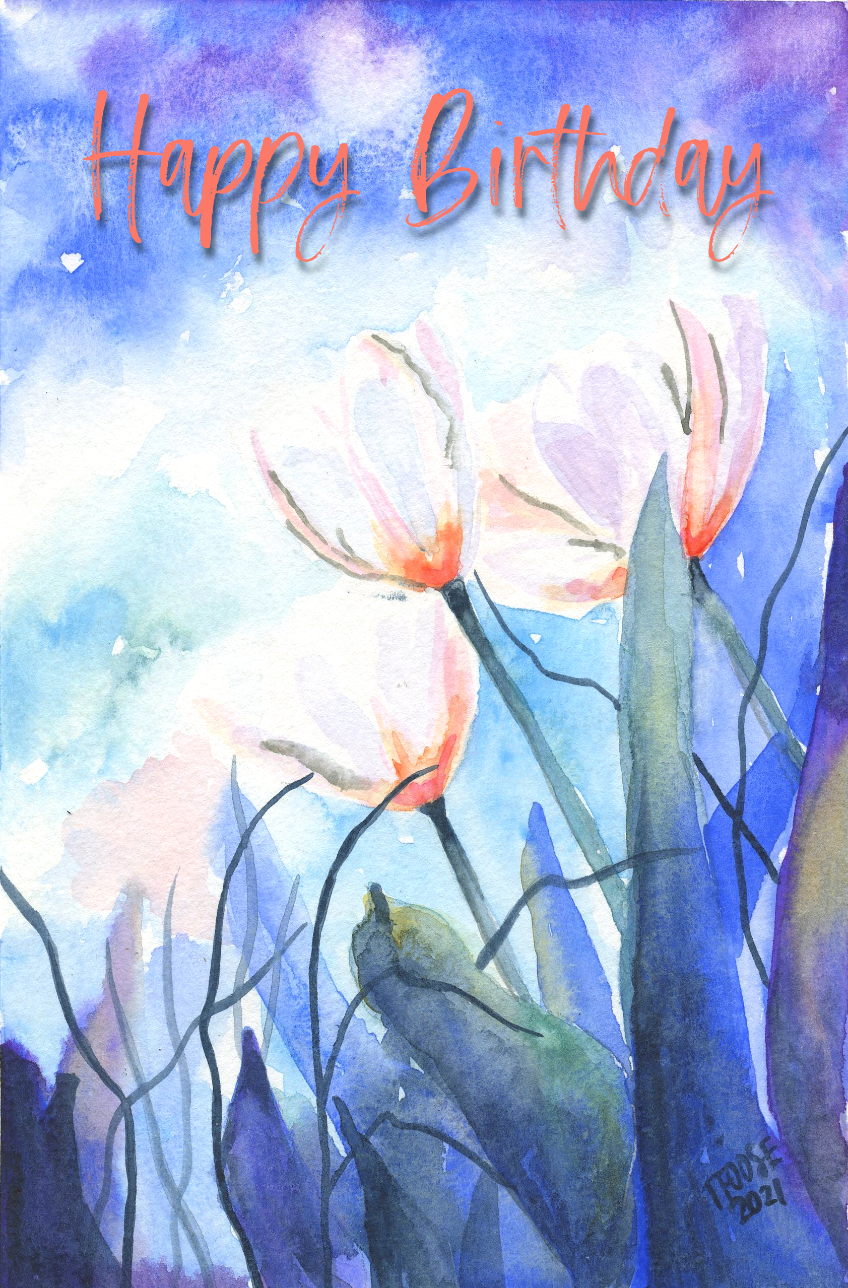 Three Pink Tulips Greeting Card - Image 1