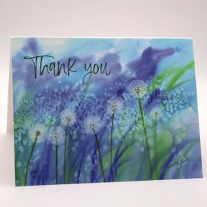 Blue and Green Dandelions Greeting Card - Image 1