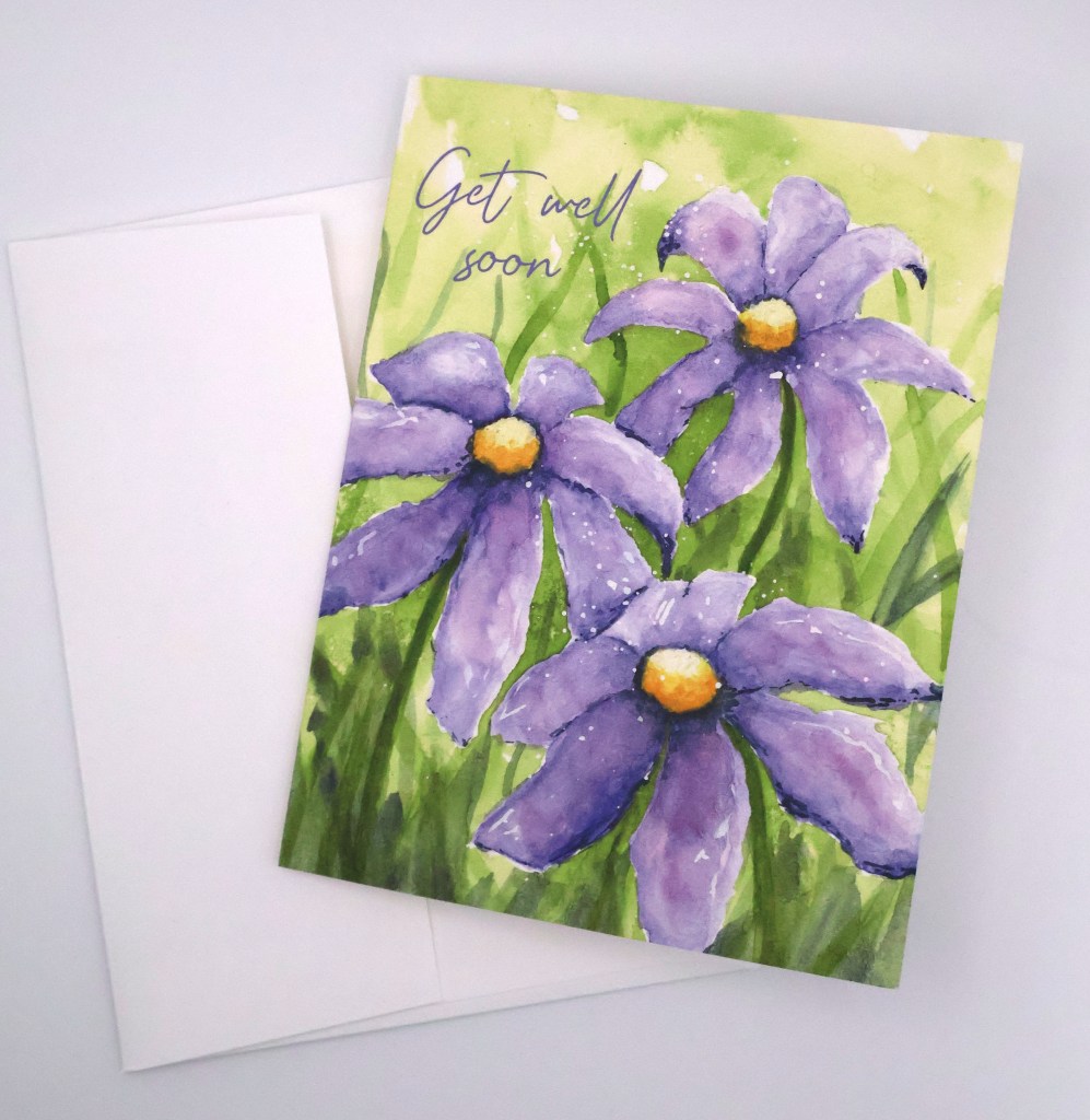 Three Blue Flowers in a Field Greeting Card
