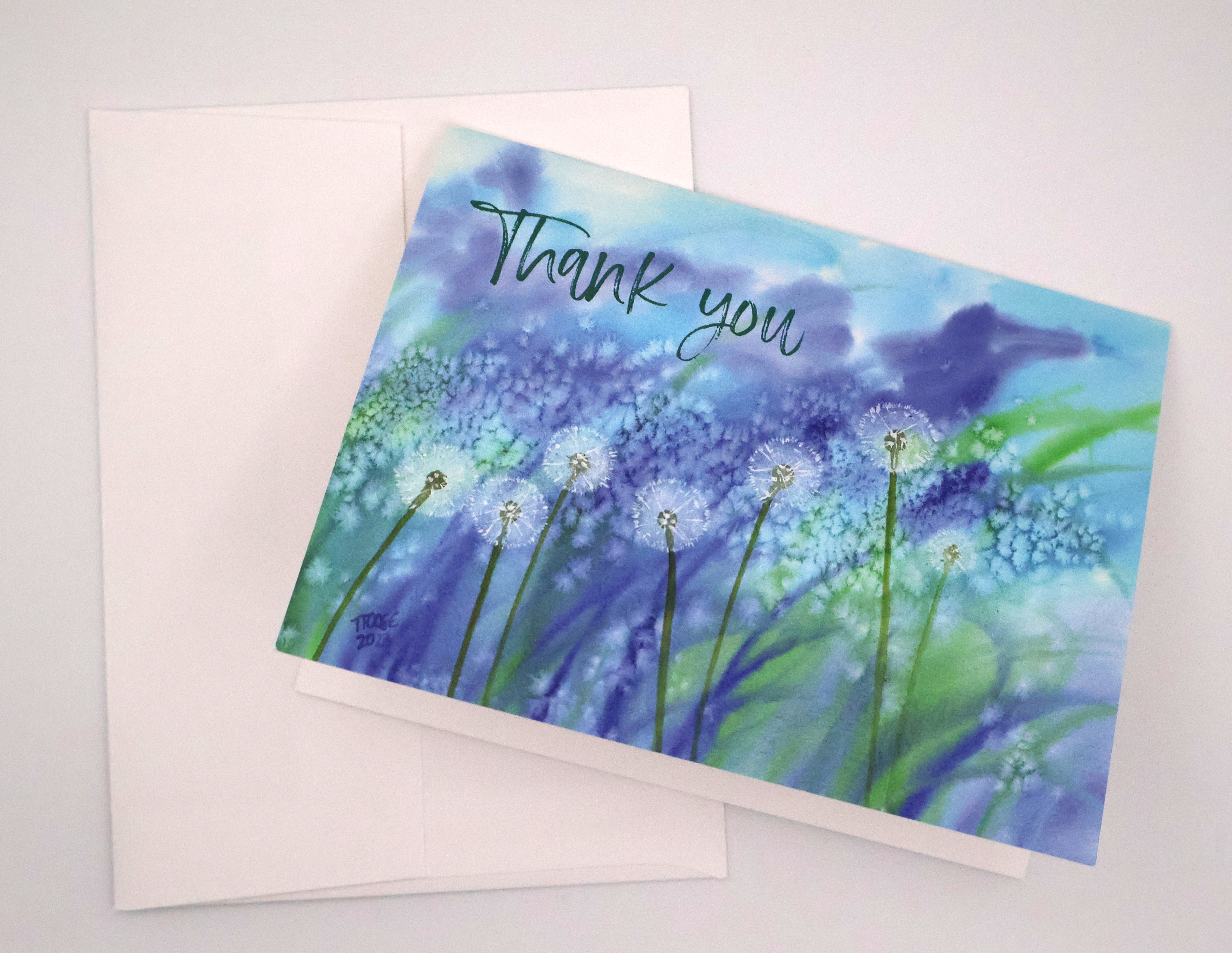 Blue and Green Dandelions Greeting Card - Image 2