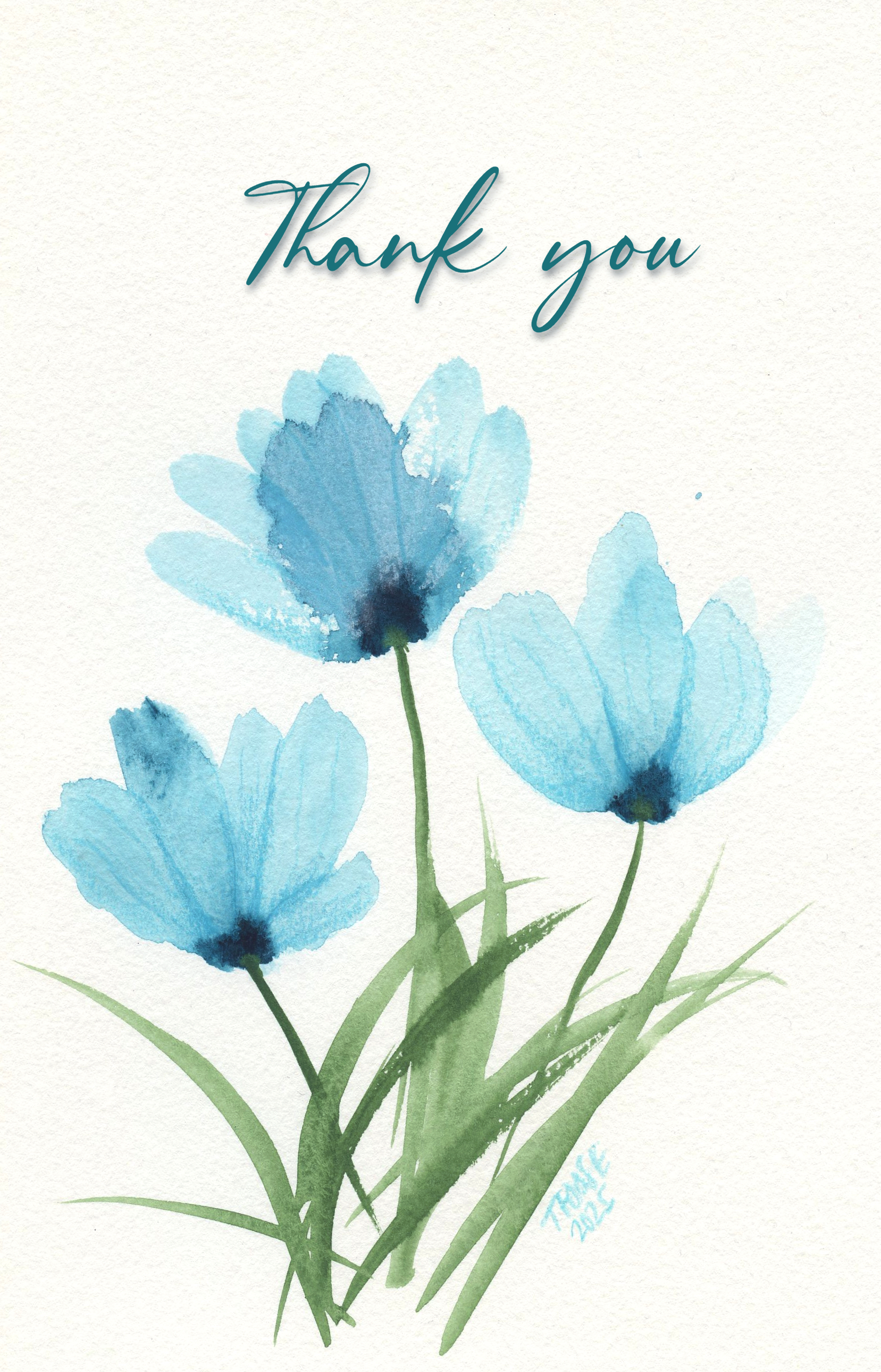 Simple Aqua Green Flowers Greeting Card - Image 4