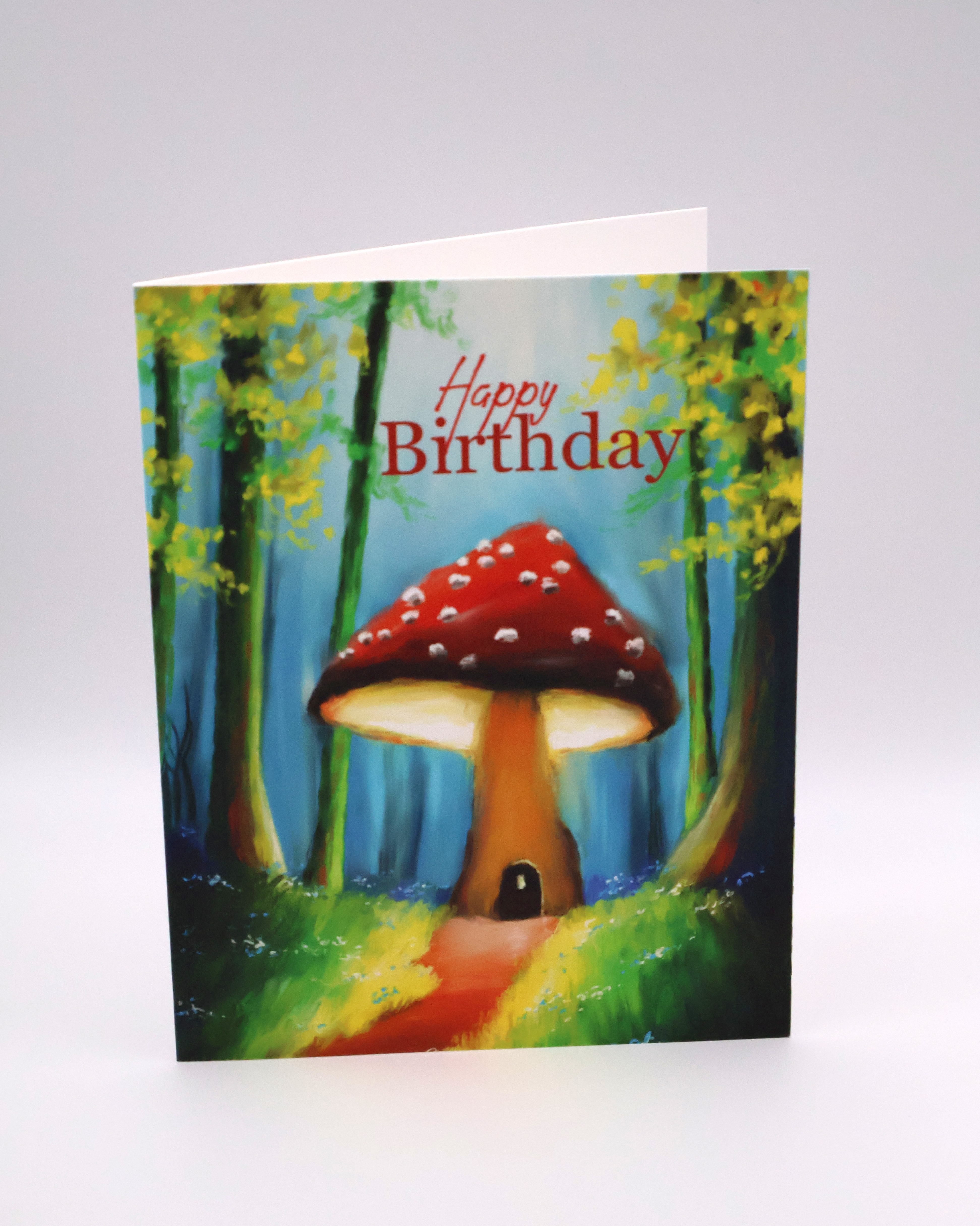 Mushroom House in Magical Forest Greeting Card - Image 1