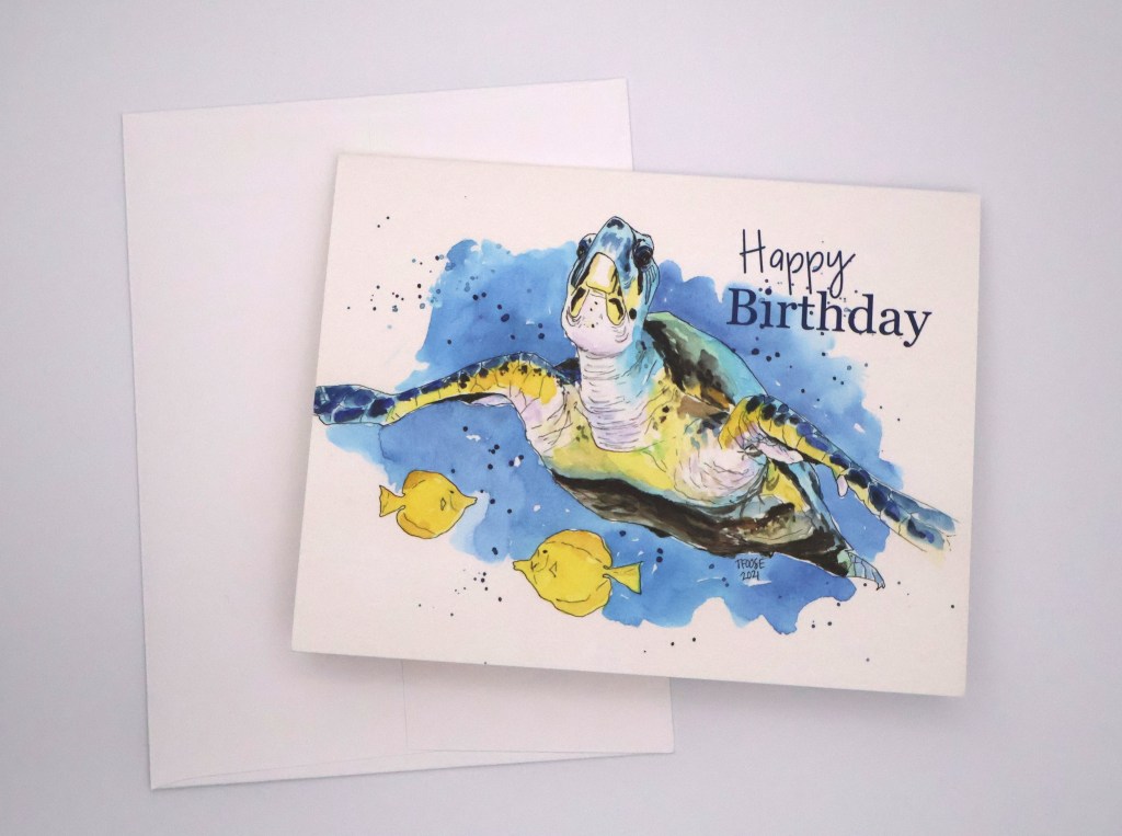 Sea Turtle with Fish Greeting Card