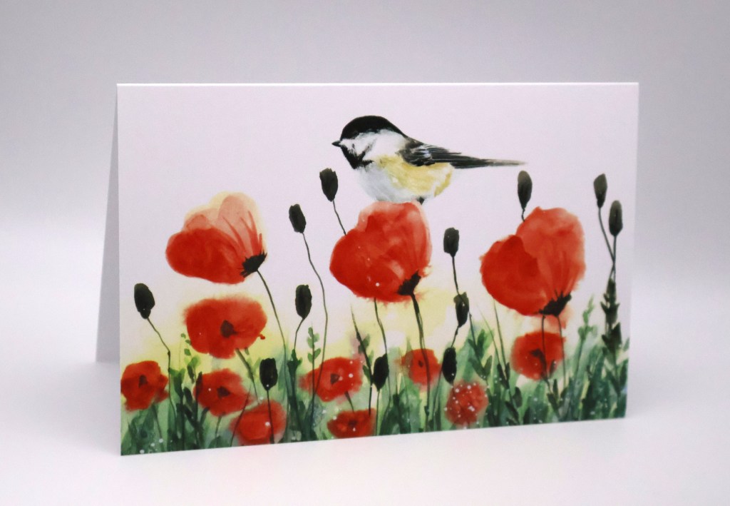 Chickadee on Poppies Greeting Card