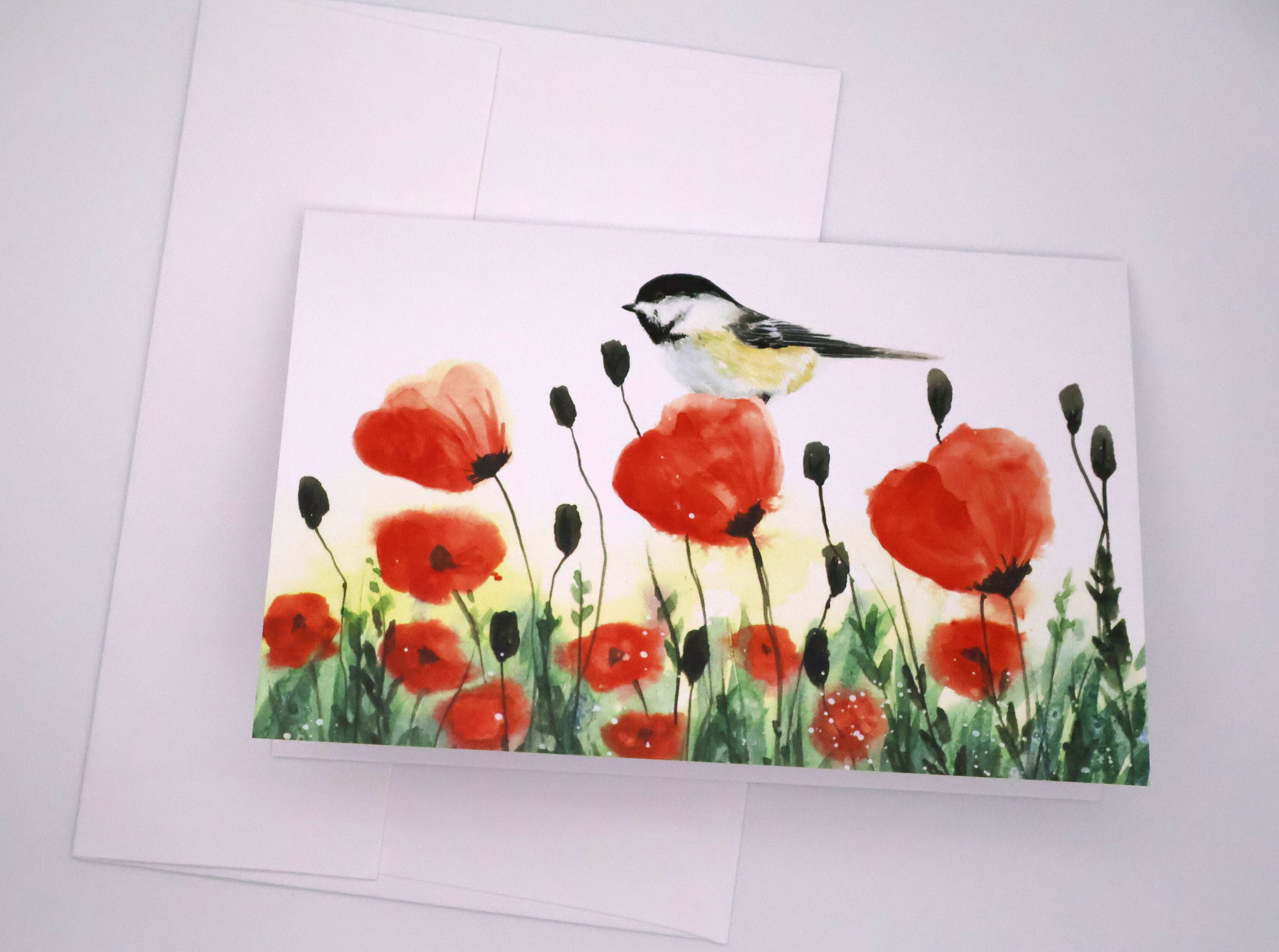 Chickadee on Poppies Greeting Card - Image 2