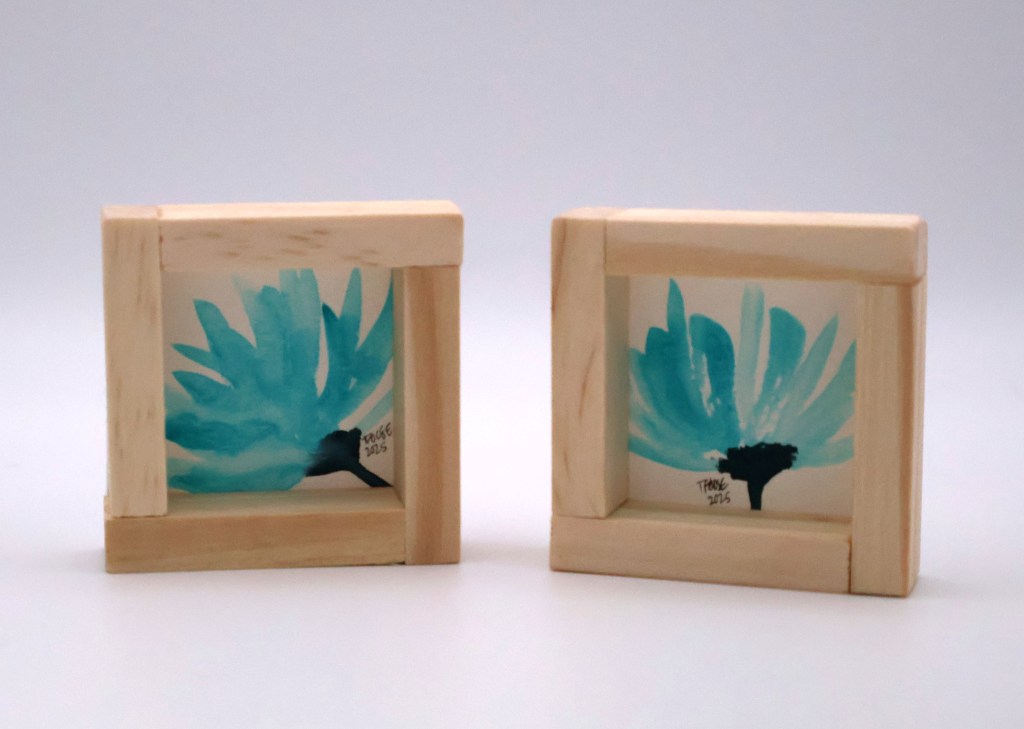 Teal Flower Blue Stem Semi-Abstract Mini Paintings