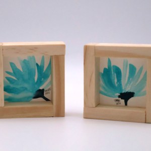 Teal Flower Blue Stem Semi-Abstract Mini Paintings - Image 2