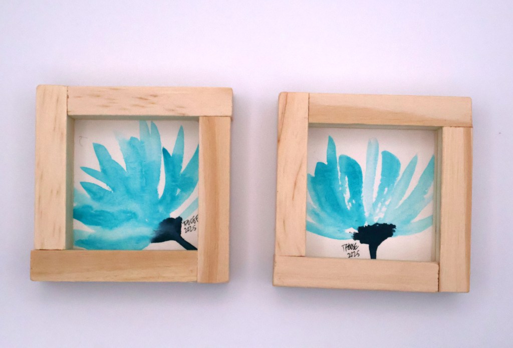 Teal Flower Blue Stem Semi-Abstract Mini Paintings