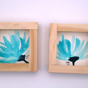 Teal Flower Blue Stem Semi-Abstract Mini Paintings - Image 1