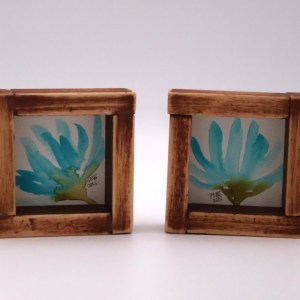Teal Flowers Semi-Abstract Mini Paintings - Image 2