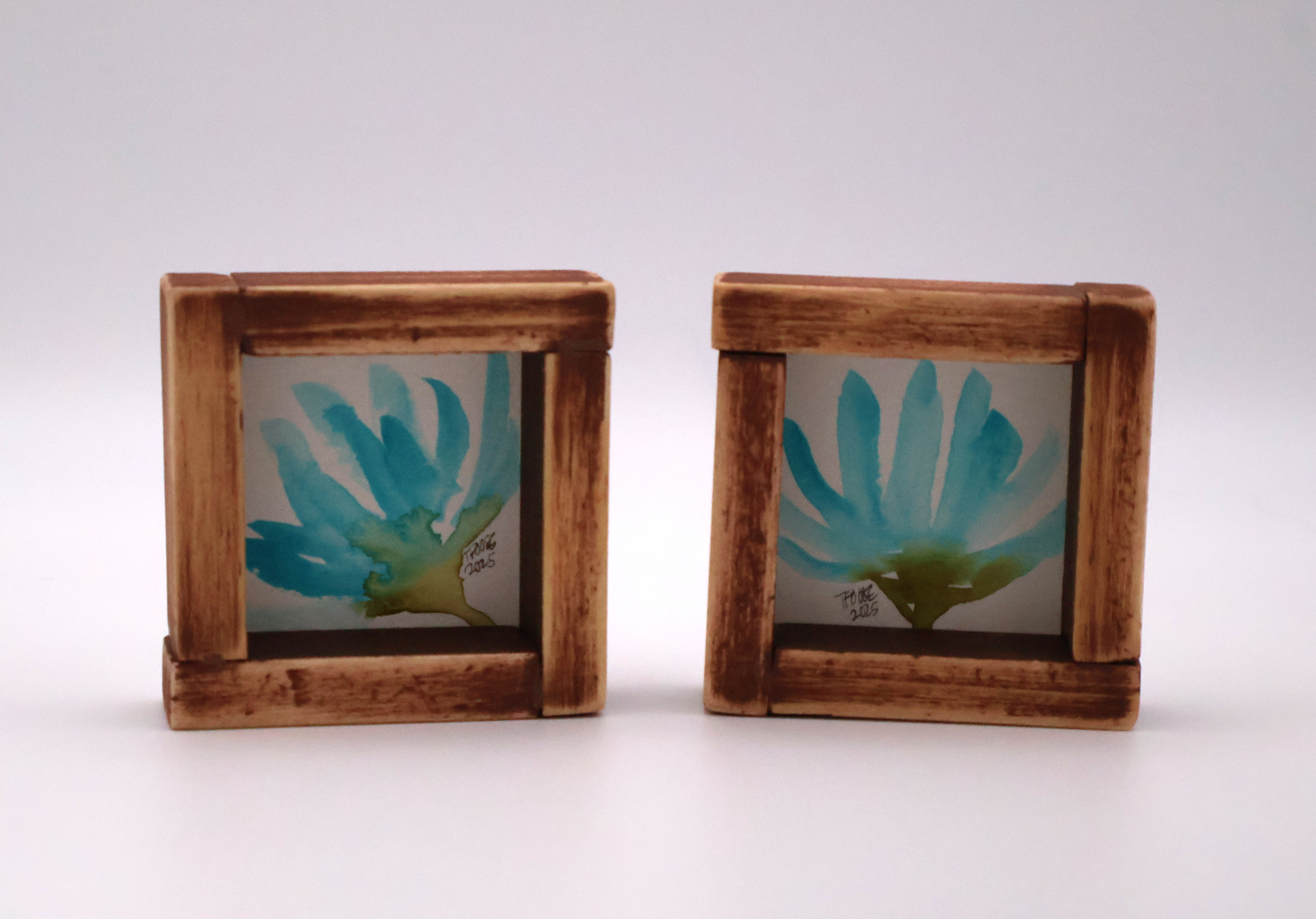 Teal Flowers Semi-Abstract Mini Paintings - Image 2