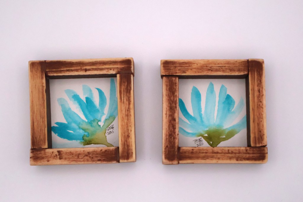Teal Flowers Semi-Abstract Mini Paintings
