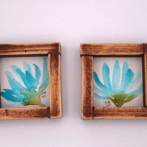 Teal Flowers Semi-Abstract Mini Paintings - Image 1