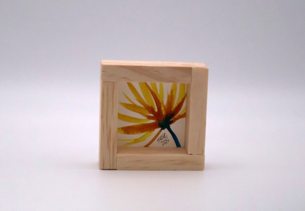 Yellow Flower Blue Stem Semi-Abstract Mini Painting