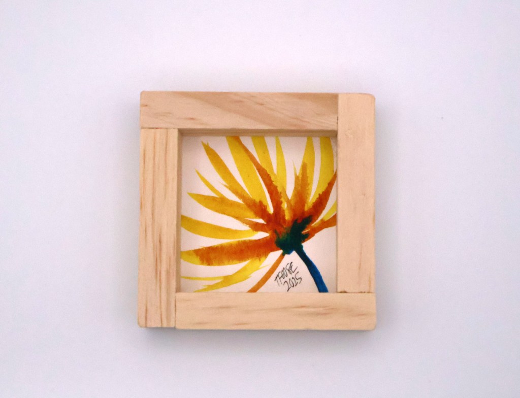 Yellow Flower Blue Stem Semi-Abstract Mini Painting