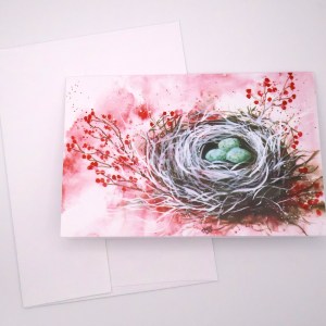 Bird Nest with Red Winter Berries Greeting Card - Image 2