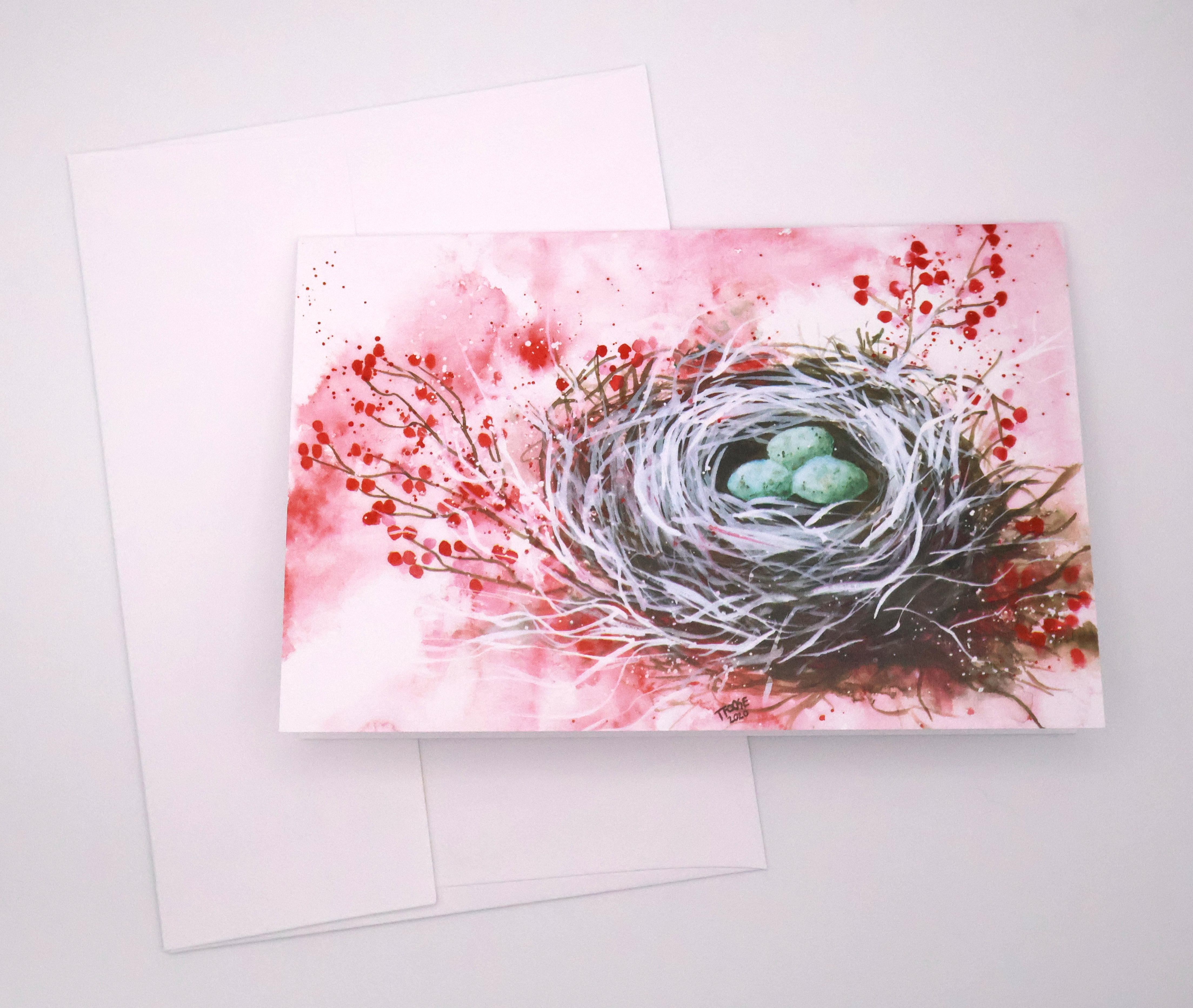 Bird Nest with Red Winter Berries Greeting Card - Image 2