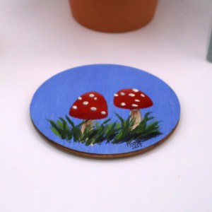 Handcrafted Wooden Mushroom Magnet - BLU3 - Image 2