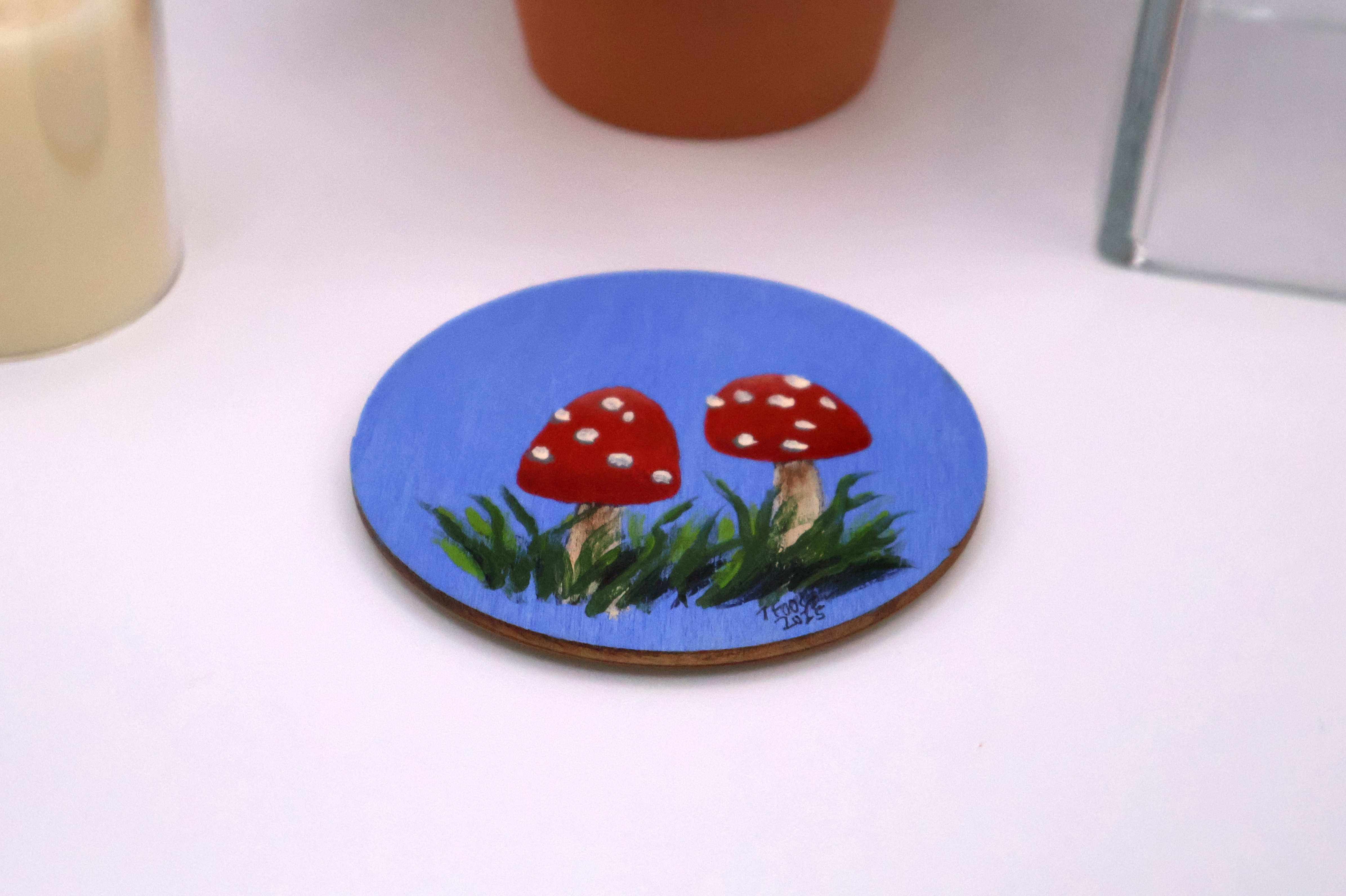 Handcrafted Wooden Mushroom Magnet - BLU3 - Image 2