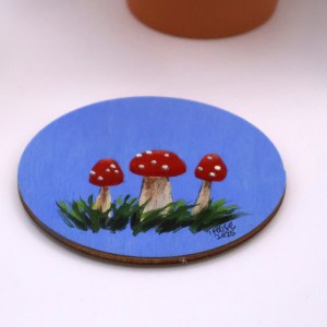 Handcrafted Wooden Mushroom Magnet - BLU1 - Image 2