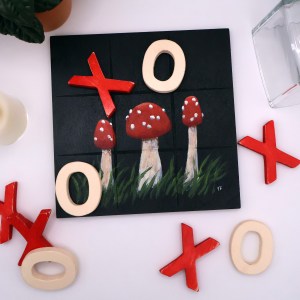 Handpainted Wooden Tic-Tac-Toe Board - RW - Image 1