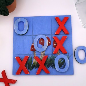 Handpainted Wooden Tic-Tac-Toe Board - RB - Image 1