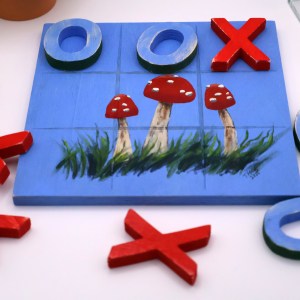 Handpainted Wooden Tic-Tac-Toe Board - RB - Image 3