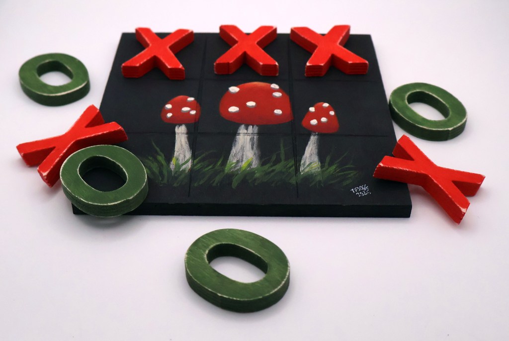 Handpainted Wooden Tic-Tac-Toe Board - RG