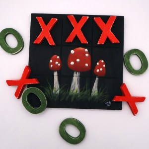 Handpainted Wooden Tic-Tac-Toe Board - RG - Image 1