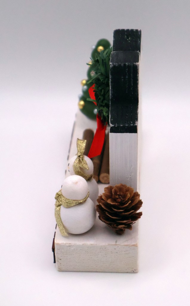 Small Handcrafted Wooden Snowman Scene