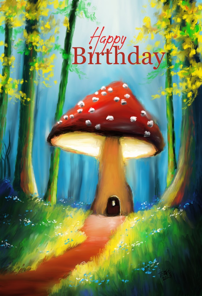 Mushroom House in Magical Forest Greeting Card
