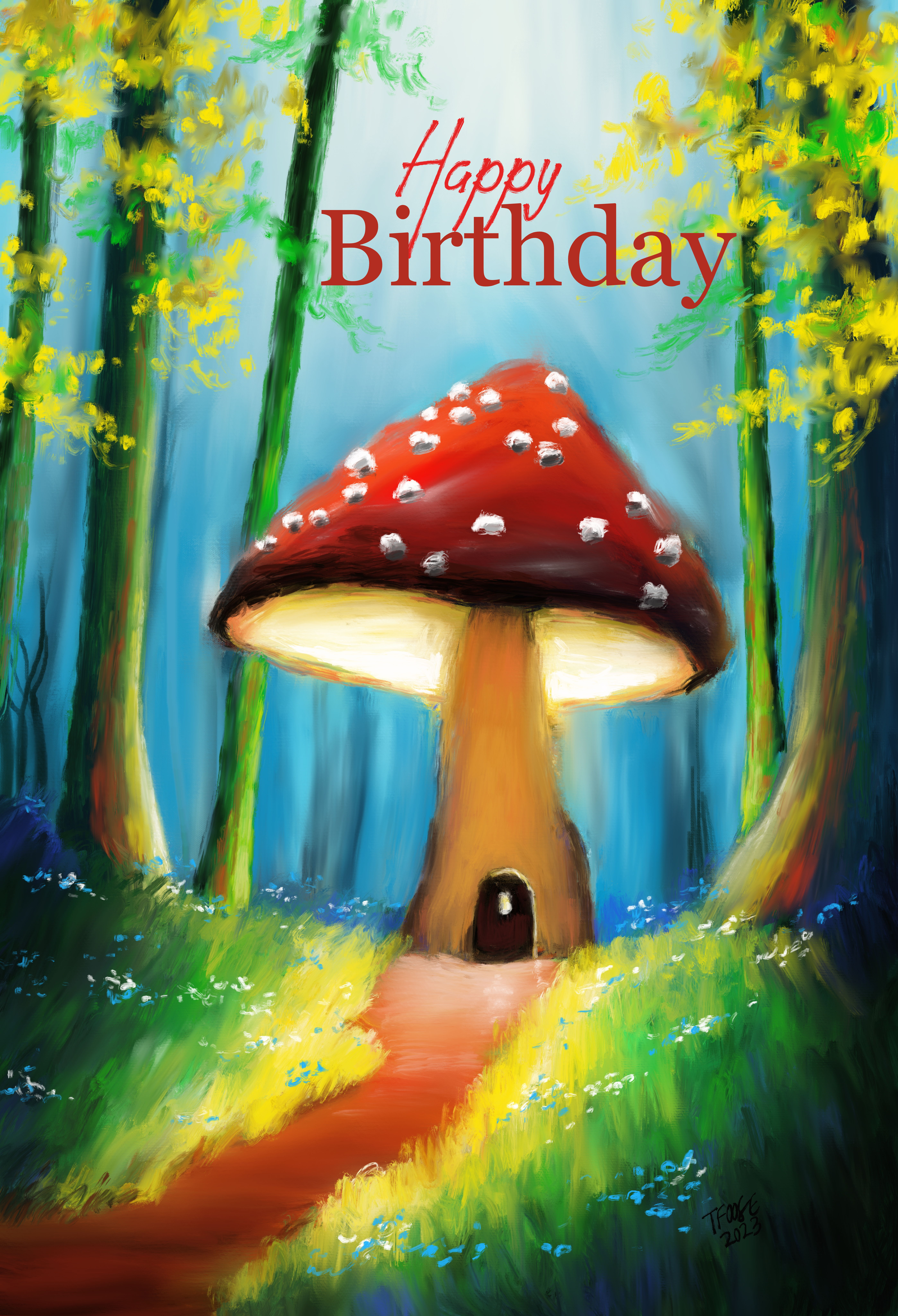 Mushroom House in Magical Forest Greeting Card - Image 4