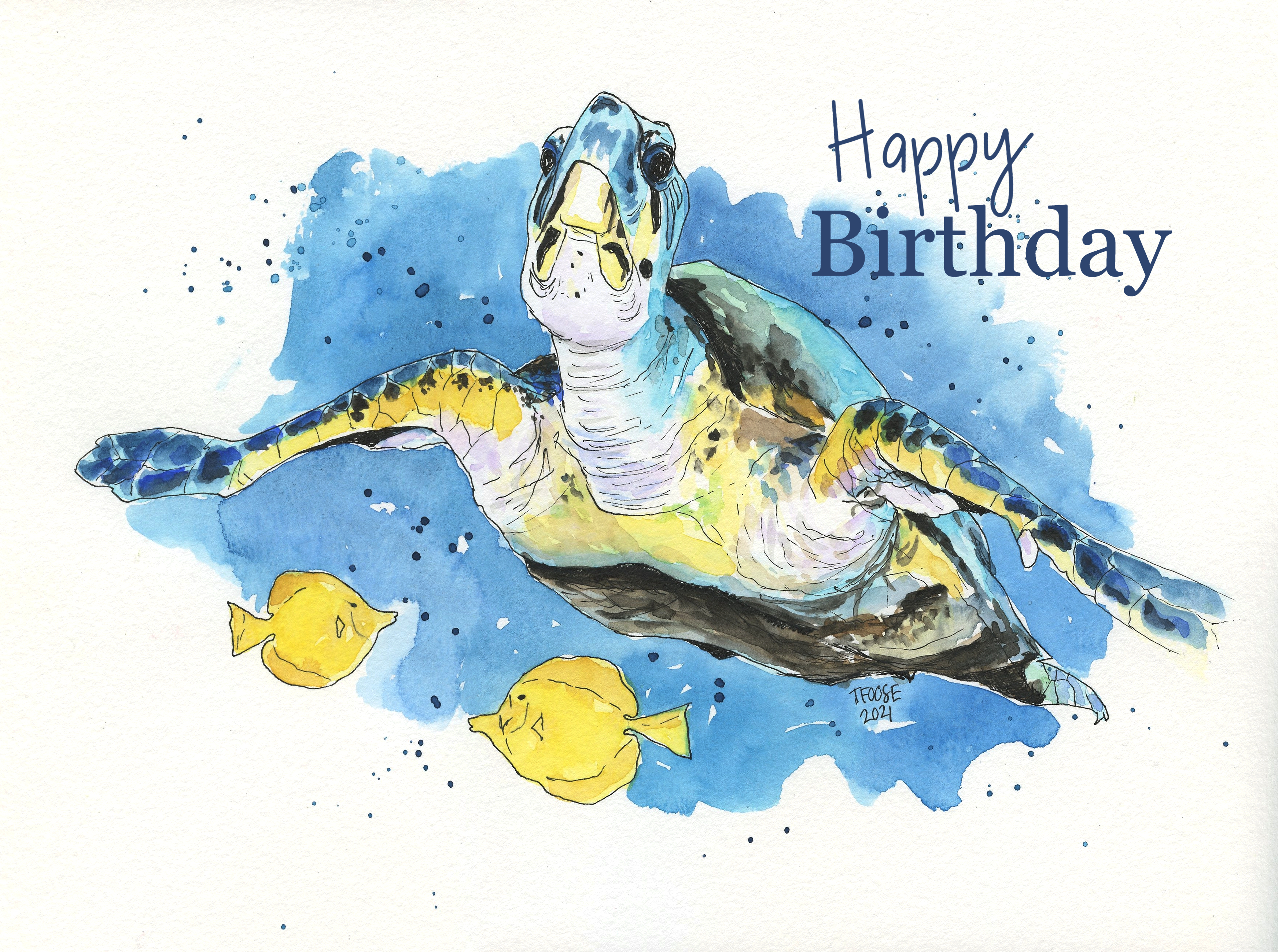 Sea Turtle with Fish Greeting Card - Image 4