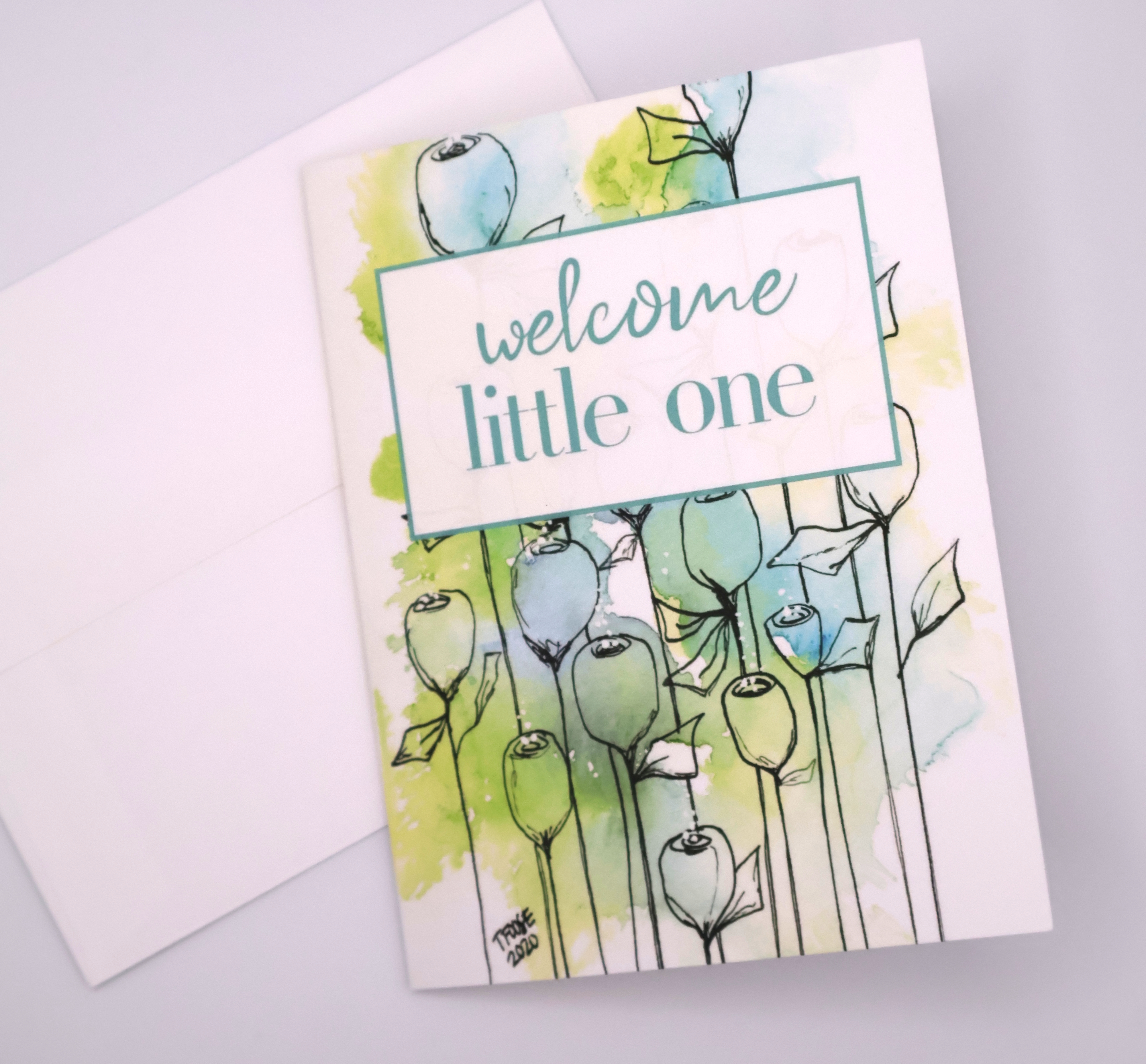 Green and Blue Roses Greeting Card - Image 2